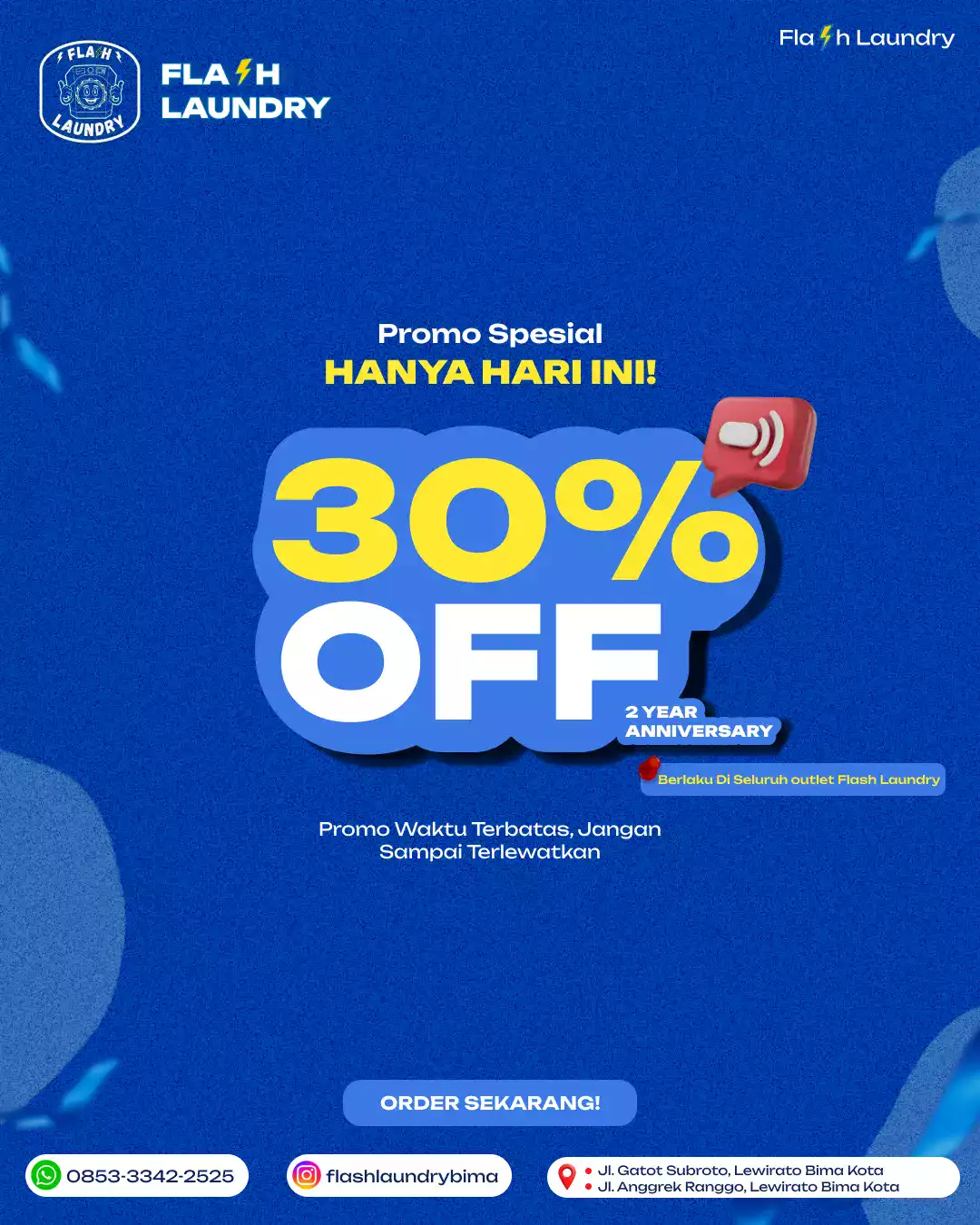 Desain Promo 30% OFF – 2 Year Anniversary Flash Laundry